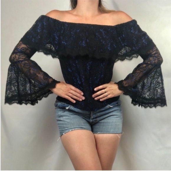 WHBM Floral Lace Off-Shoulder Bell Sleeve Blouse. 0. NWT. $110! - Picture 3 of 14